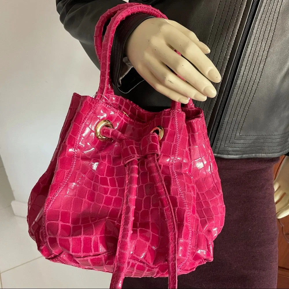 Carlos falchi pink drawstring leather bucket bag - Picture 2 of 14